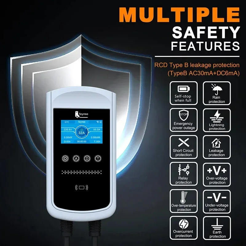 Feyree 22KW 32A Type2 Зарядное устройство для электромобилей 11KW 3P EVSE Wallbox 7 6KW 1P 4 3-дюймовый