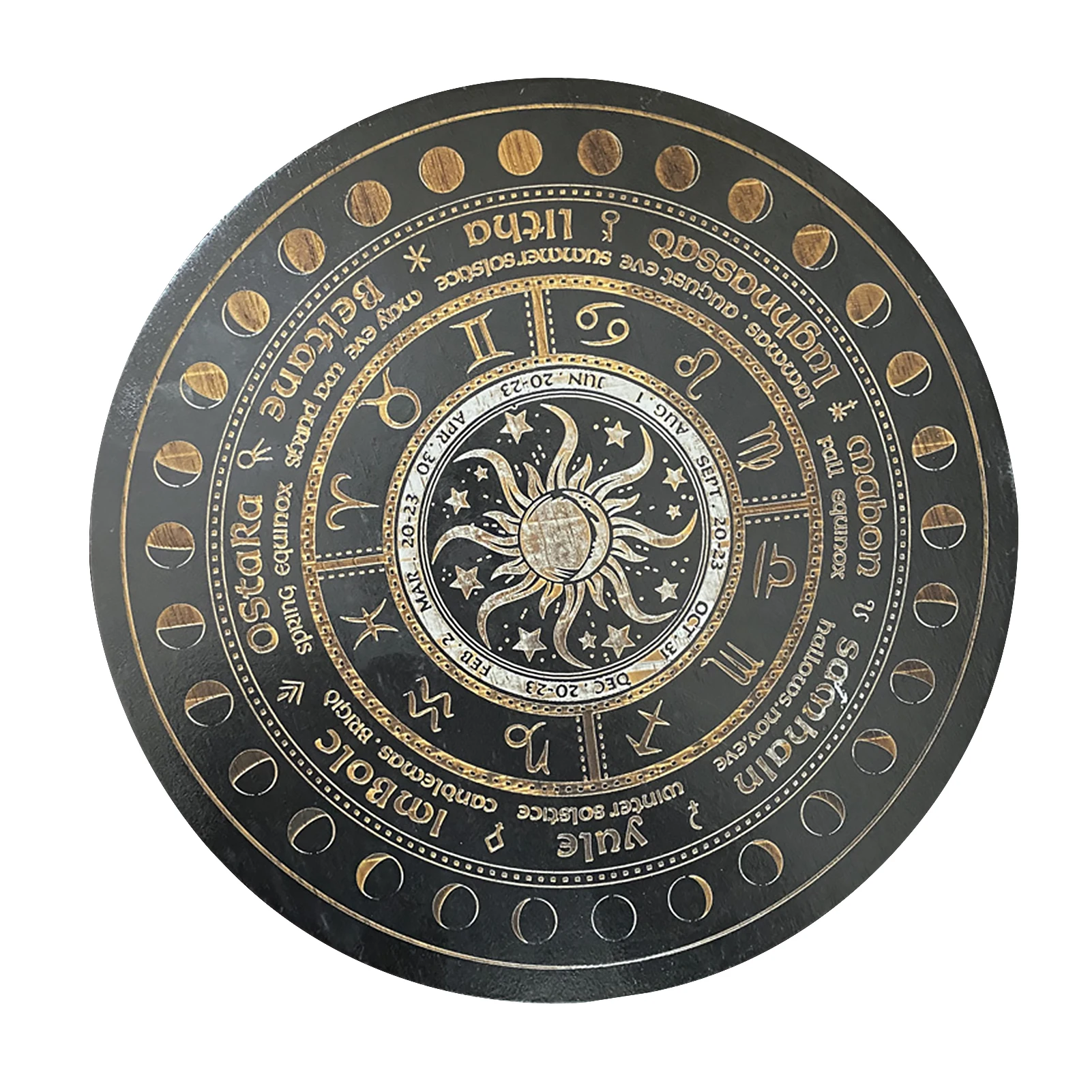 

Wood Engraved Board Crafts Home Zodiac Wheel Sign Multifunction DIY Altar Pentacle Round Living Room Party Indoor Outdoor Mystic