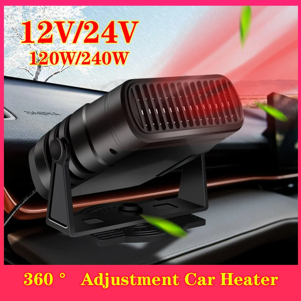 

12V/24V Car Heater 2 In 1 Car Windshield Fast Heating Defrost Defogger 360 Degree Rotation Auto Heater for Interior Accessories