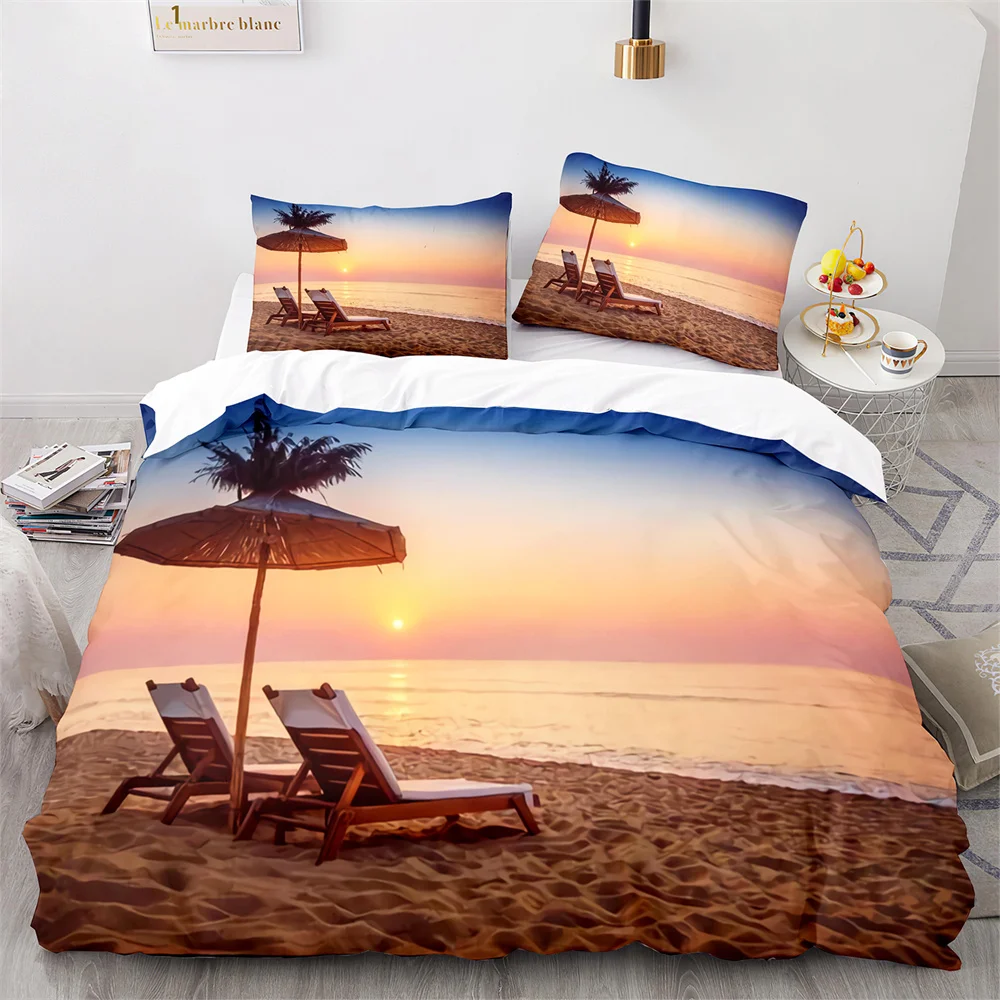 

Beach Ocean Duvet Cover Set Sunset Hawaiian Waves Cover Tropical Island and Sea Beach Nature Polyester Bedding Set Comforter