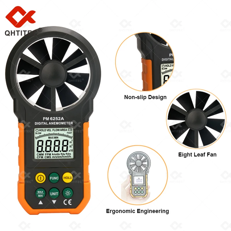 

QHTITEC PM6252A Digital Anemometer Wind Speed Air Volume Measuring Tester Meter 30m/s LCD Display