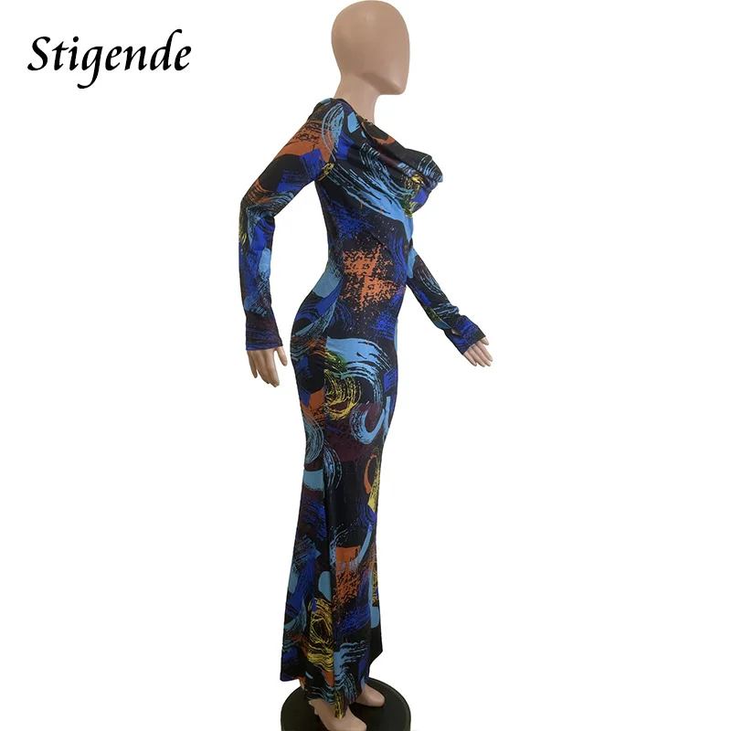 Женское длинное платье на молнии сзади с принтом