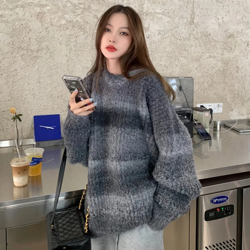 Зимний градиентный свитер женский вязаный пуловер большого размера с принтом