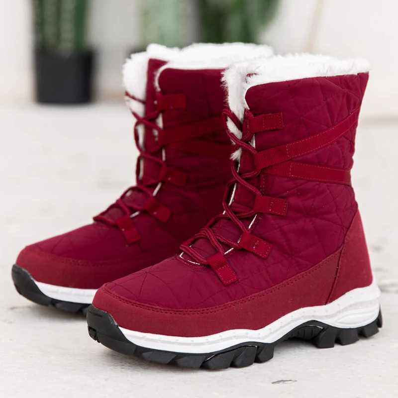 New Winter Women Boots High Quality Keep Warm Mid-Calf Snow Boots Women Lace-up Comfortable Ladies Boots Chaussures Femme