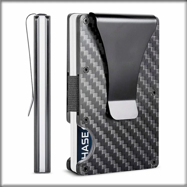 New Fashion Carbon Fiber Card Bag Metal Aluminum Money Clip RFID Anti theft Brush Credit Card Cover Clip