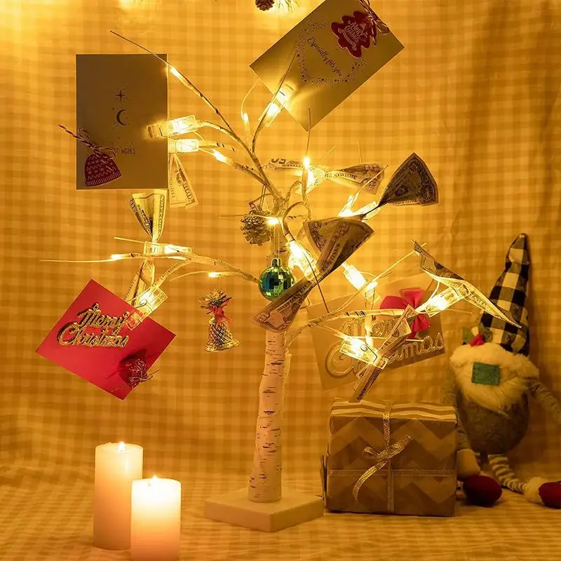 

Christmas Gift Card Tree Display for Birthday Christmas Present with 12 Clips, Photo Cash Ticket Holder Fun Xmas Gifts
