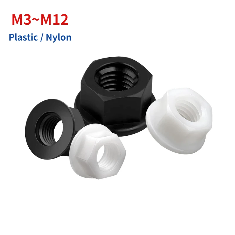 M3 M4 M5 M6 M8 M10 M12 Black White Flat Bottom PA66 Plastic Nylon Insulation Hexagonal Hex Head Flange Nut