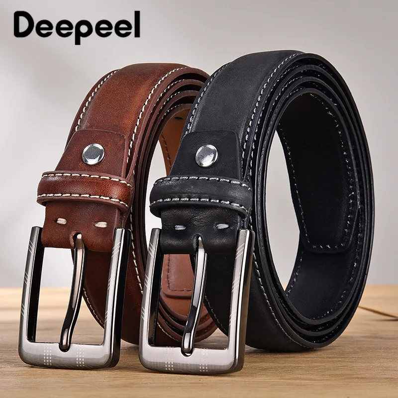 First Layer Cowskin Waistband Men's Business Pin Buckle Belts Retro Wear-resistant Pure Cowhide Leather Belt Clothing Accessory