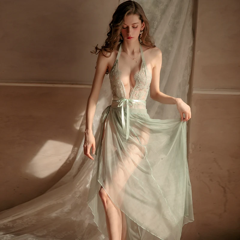 

Women Pajamas Sexy One Piece Pajamas Sheer Tie Long Nightdress 2023 Pajamas Sexy Women Dress Womens See Through Pajamas