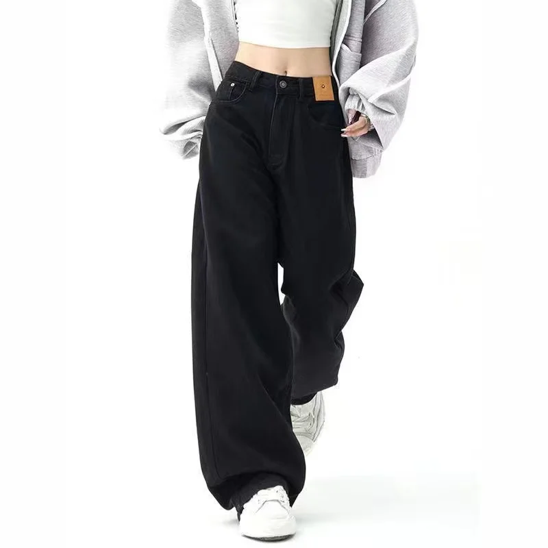 Y2K Women Vintage Streetwear Black Korean Baggy Cargo Jeans Retro Straight Parachute Pants Denim Trousers Grunge Alt Clothes