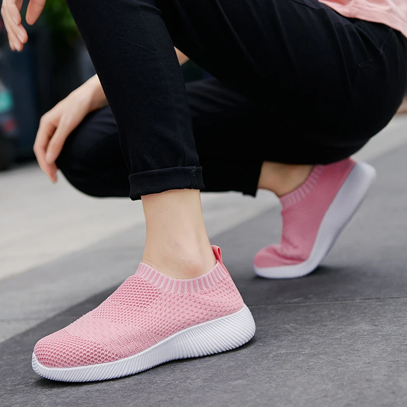 SALUDAS Women Casual Sneakers Running Shoes Fashion Slip-on Sneaker Female Sport Shoes Sock Footwear Breathable Mesh Tennis Shoe