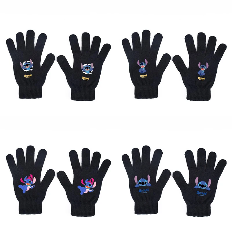 

Kawaii Stitch Мультяшные перчатки Kawaii мультфильм аниме печать вязаные теплые сохраняющие все пальцы перчатки милые зимние уличные защита