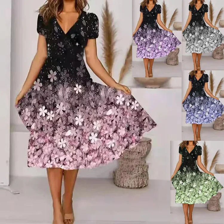 Women's 2022 Printed Sexy Dress Mini New Dress Plus Size V-Neck Summer Dresses S-4XL