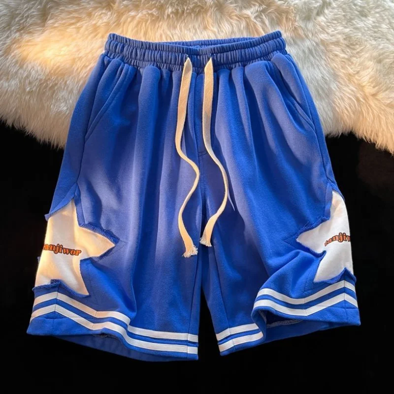 

American Baskeall Sorts Men's ins Fasion Loose Versatile Join Sorts Couple Street Klein Blue Five-point Star Pants