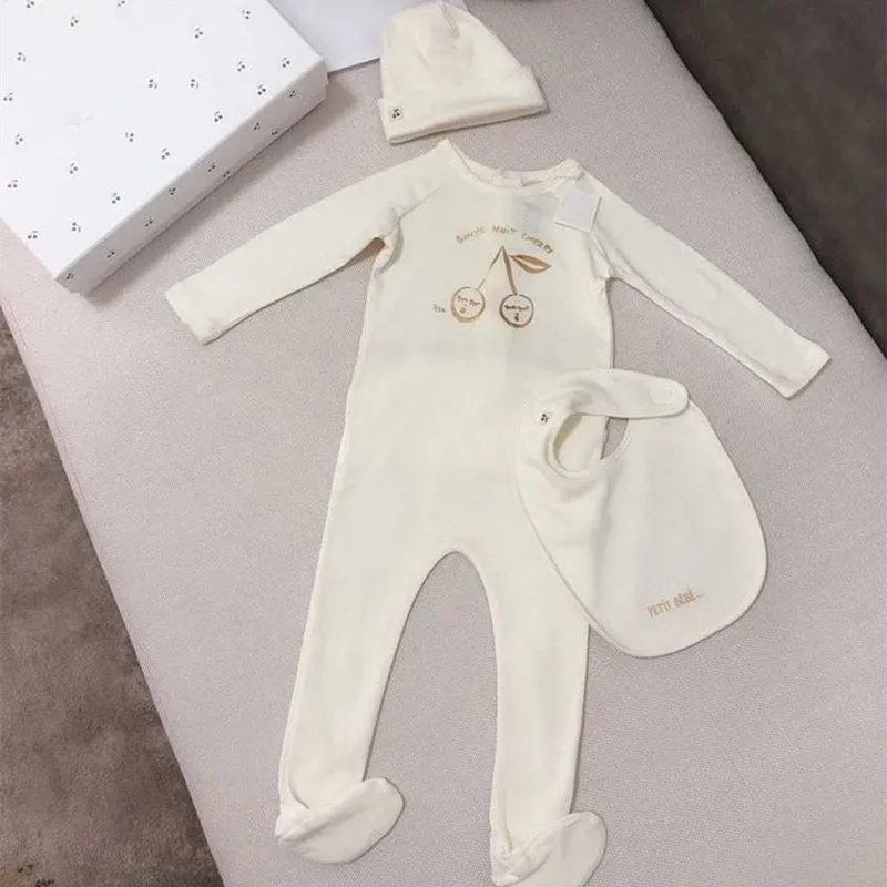 

3 PCS/Set New Fashion Golden Cherry Printed Baby Romper Newborn New Cotton baby romper Girls Clothing one piece Jumpsuits