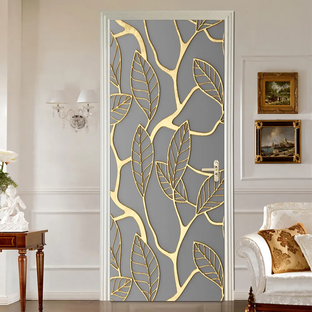 

Simulation Leaves DIY Door Stickers Wall Sticker Kitchen Bathroom Art Mural Peel Stick Waterproof PVC Wallpaper Home Decor