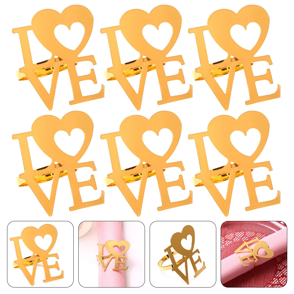 

6pcs Valentine's Day Napkin Buckles Napkin Holders For Party Stainless Steel Napkin Rings Napkin Holder Party Napkin Decorations
