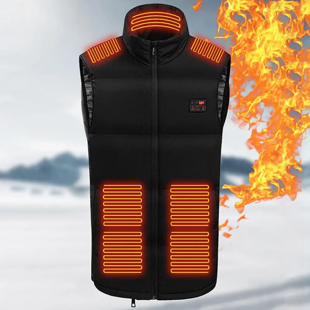

Women Men Heating Waistcoat Solid Color Sleeveless 15 Heated Zones USB-Powered Coldproof Thick Winter Heated Vest for Parents