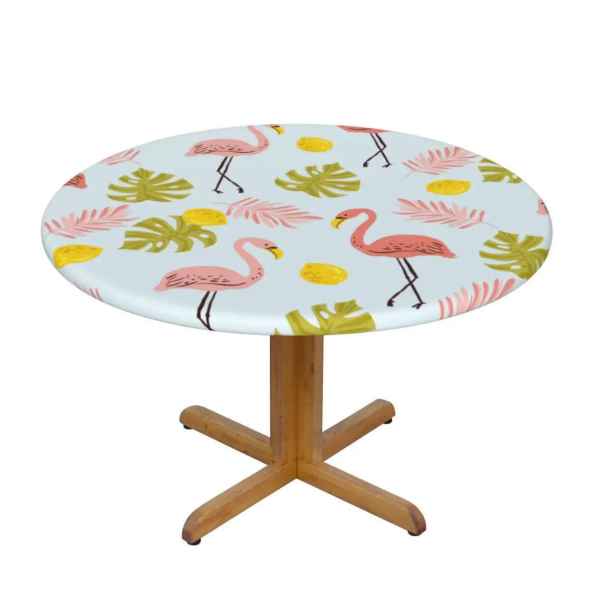 

Fitted Round Tablecloth Protector Soft Glass Table Cover Flamingo With Tropical Leaves Anti-Scald Plate Kitchen Home Tablemat