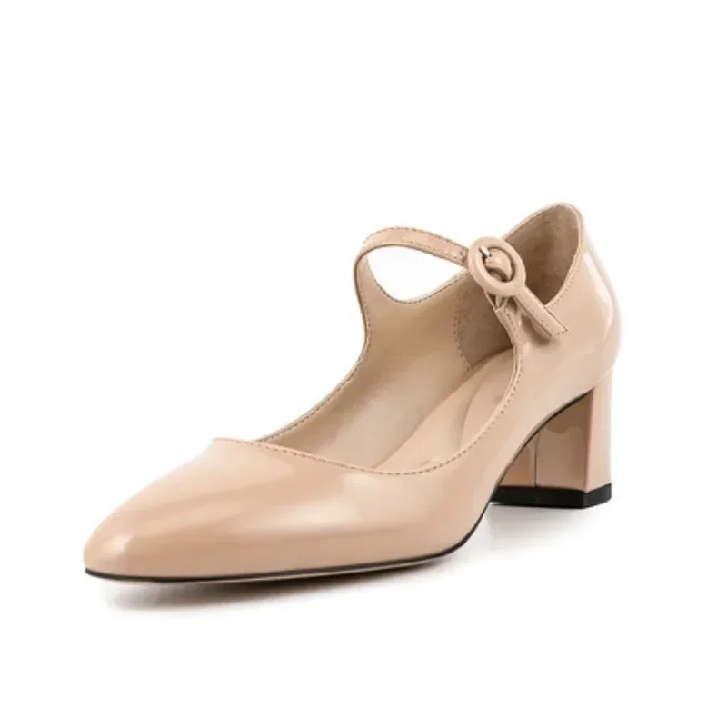 2024 абрикосовые туфли Мэри Джейн на толстом каблуке с круглым носком новые