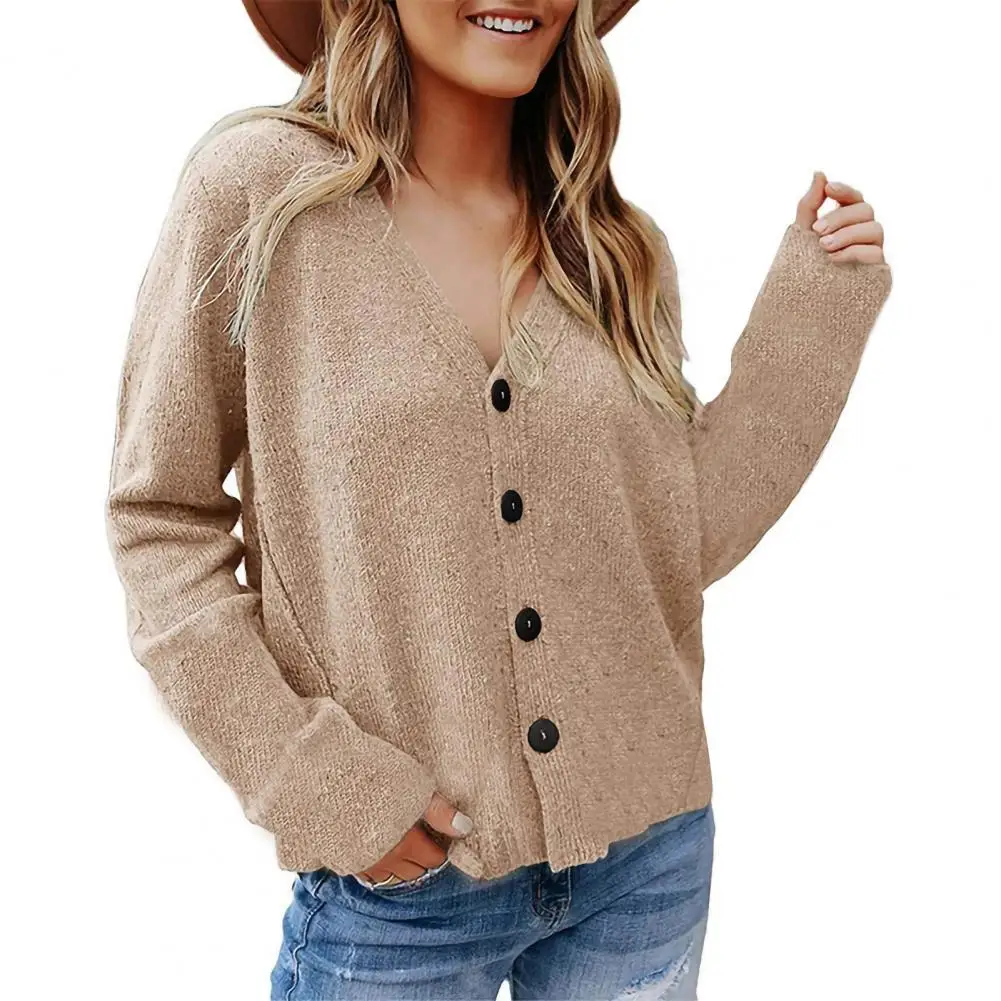 

Women's Sweater Stylish Solid Color Graceful-Skin-Friendly Female Knitted Cardigan Single-breasted Long Sleeve Loose Cardigan