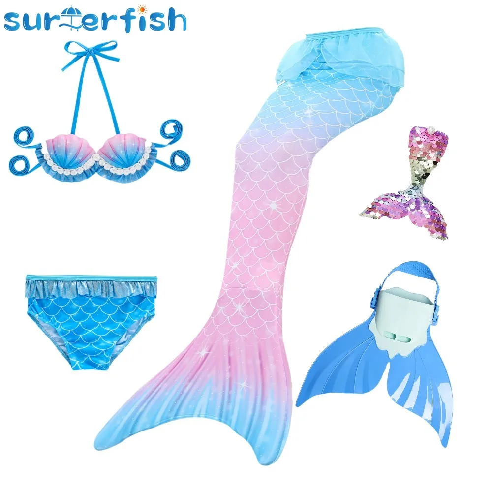 Girls Tail Mermaid Tails Kids Swimsuit Costumes Clip Monofins Bikini Swimming Cosplay Little Mermaid tail for Children Swimwear