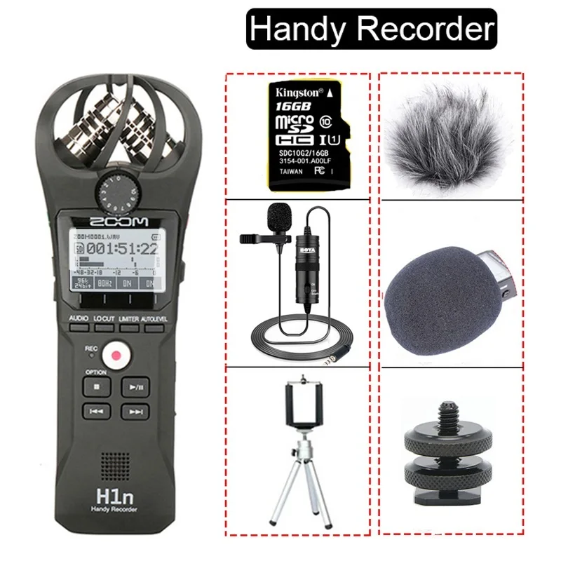 

Оригинальный ZOOM H1N удобный рекордер DSLR аудио видео интервью стерео микрофон с картой памяти 16 Гб телефон петличный микрофон