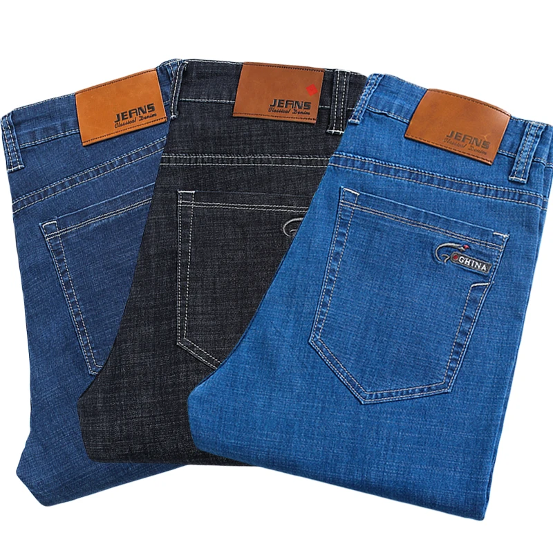 

2022 Spring Summer New Blue Jeans Men Clothing Thin Classic Straight Elastic Slim Business Male Denim Trousers Plus Size 44 46
