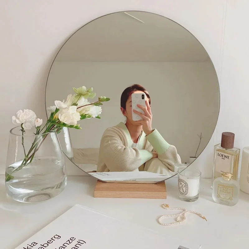

Round Bedroom Decorative Mirror Desk Vanity Standing Decorative Mirror Small Espejo Decorativo Room Decor Aesthetic YY50DM