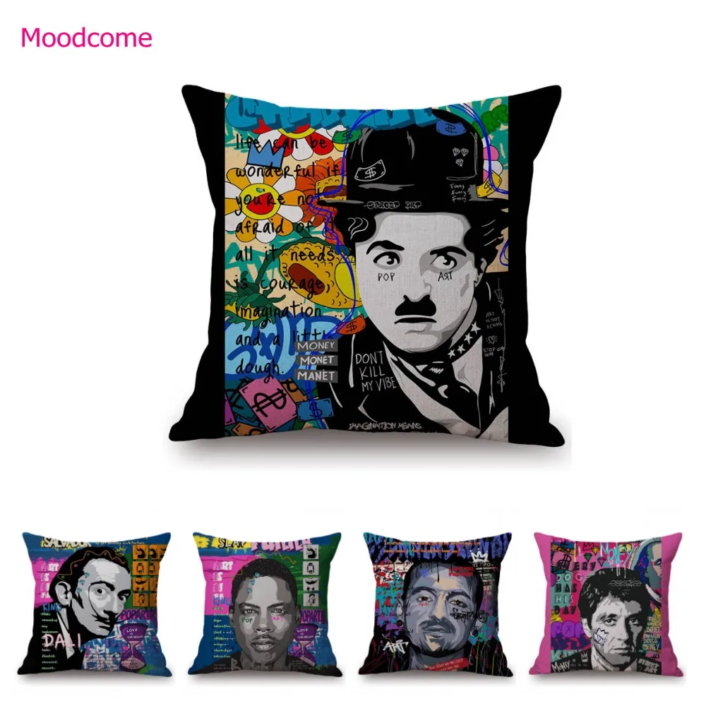 

Comic Modern Street Pop Art Graffiti Painting Dali Gatsby Footballer Celebrity Decorative Pillow Case Linen Sofa Cushion Cover