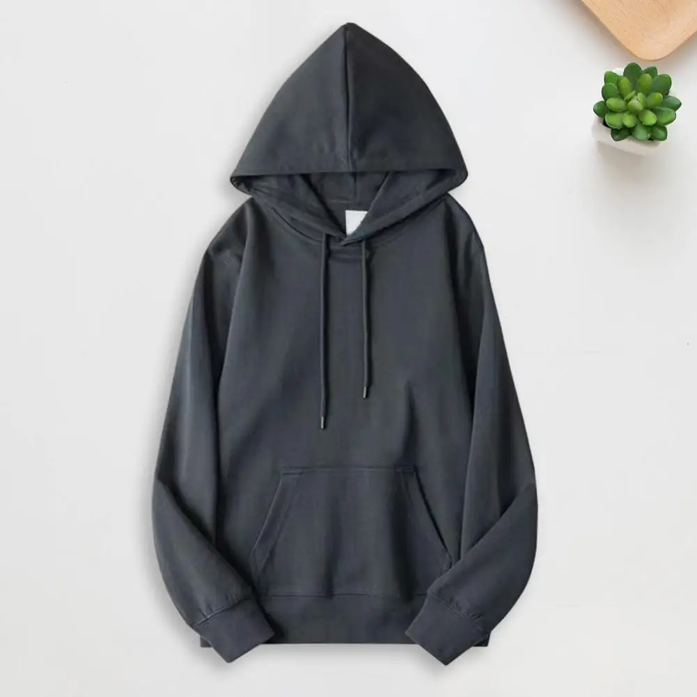 

Soft Fabric Hoodie Cozy Unisex Hoodie with Drawstring Patch Pocket Elastic Cuffs Soft Warm Mid-length Winter Top for Style Solid