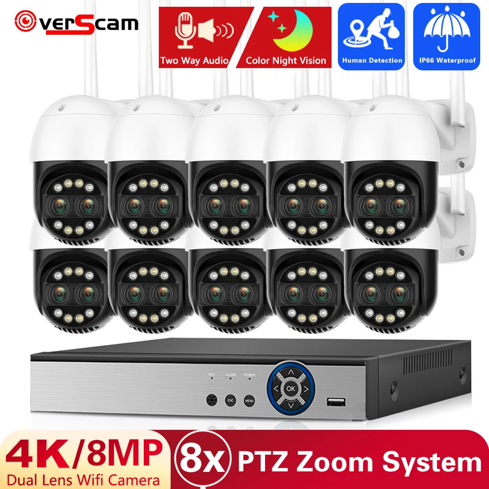 

4K 8MP Wifi PTZ Camera 10CH POE NVR System Color Night Vision Auto Trackin CCTV Security Surveillance 8X Zoom Dual Lens Cam Kit