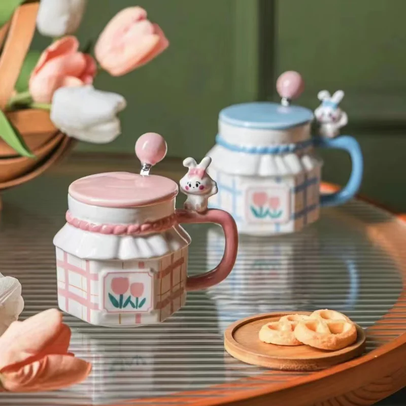

Tulip Cup Mug High Beauty Ceramic Cup Lovers Water Cup Female Household Spoon Coffee Cup Mugs