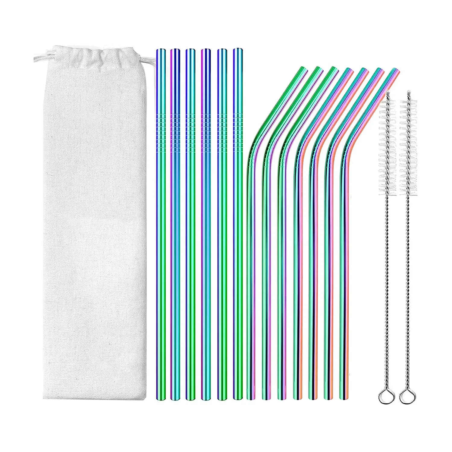 

Соломинки многоразовые, 6 мм, 12 шт., с 2 чистящими щетками, идеально подходят для сока, коктейля, бара