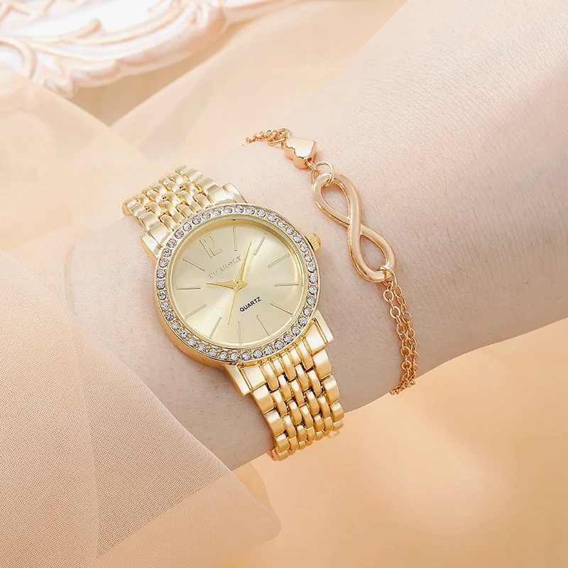 Часы женские, из нержавеющей стали, с браслетом, золотые, элегантные, кварцевые