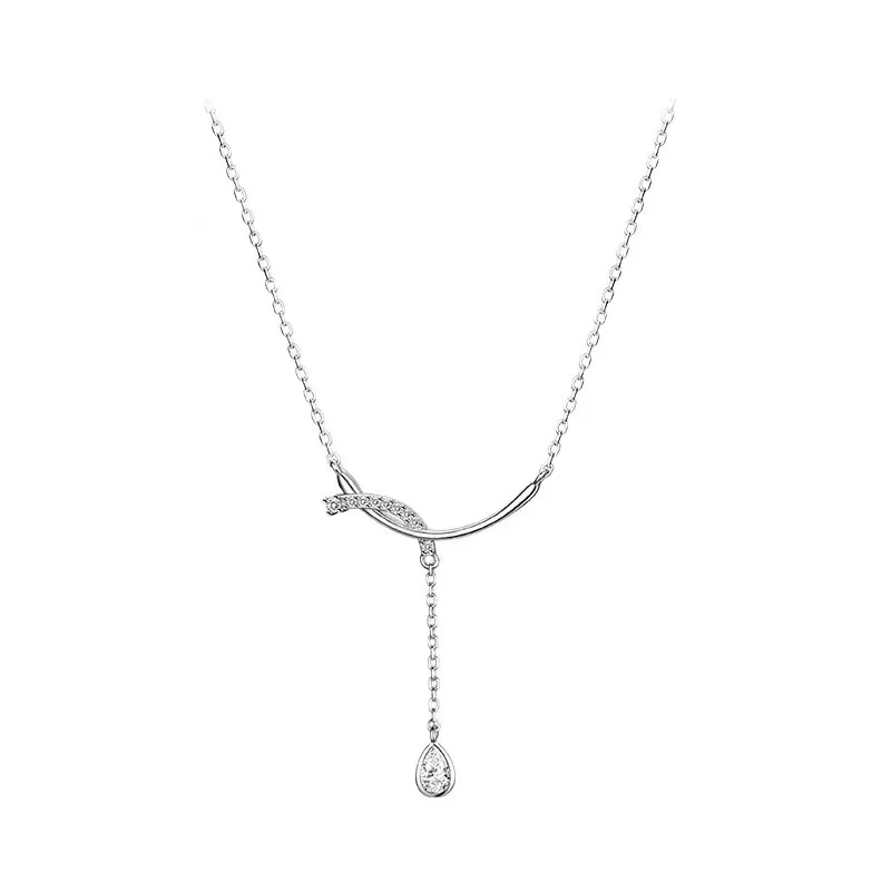 

New Women's S925 Sterling Silver Necklace Smile Arc Inlaid Water Drop Zircon Collar Chain Fashion Jewelry Couple Gift