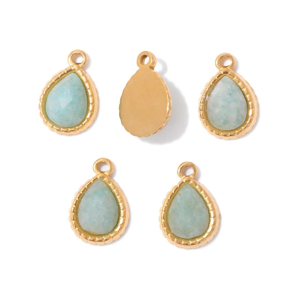 5pcs / lot Каменные подвески из нержавеющей стали 9x11 мм капли воды натуральный Amazon