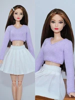 16 dolls accessories for barbie dress purple knitted sweater white pleated skirt for barbie doll clothes 11 5 doll outfits toy