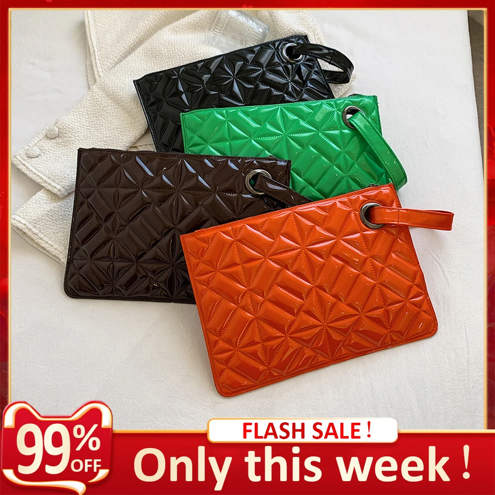 

Women Lattice Envelope Bag Handbag Solid Color Unise Zipper Luxury Clutch Bag Geometric Phone Bag High Quality PU Leather 2023
