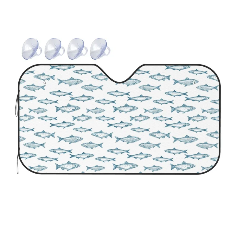 

Hand Drawn Fish Seamless Car Windshield Sun Shade Cover Front Water Sunlight Snow Cover Universal