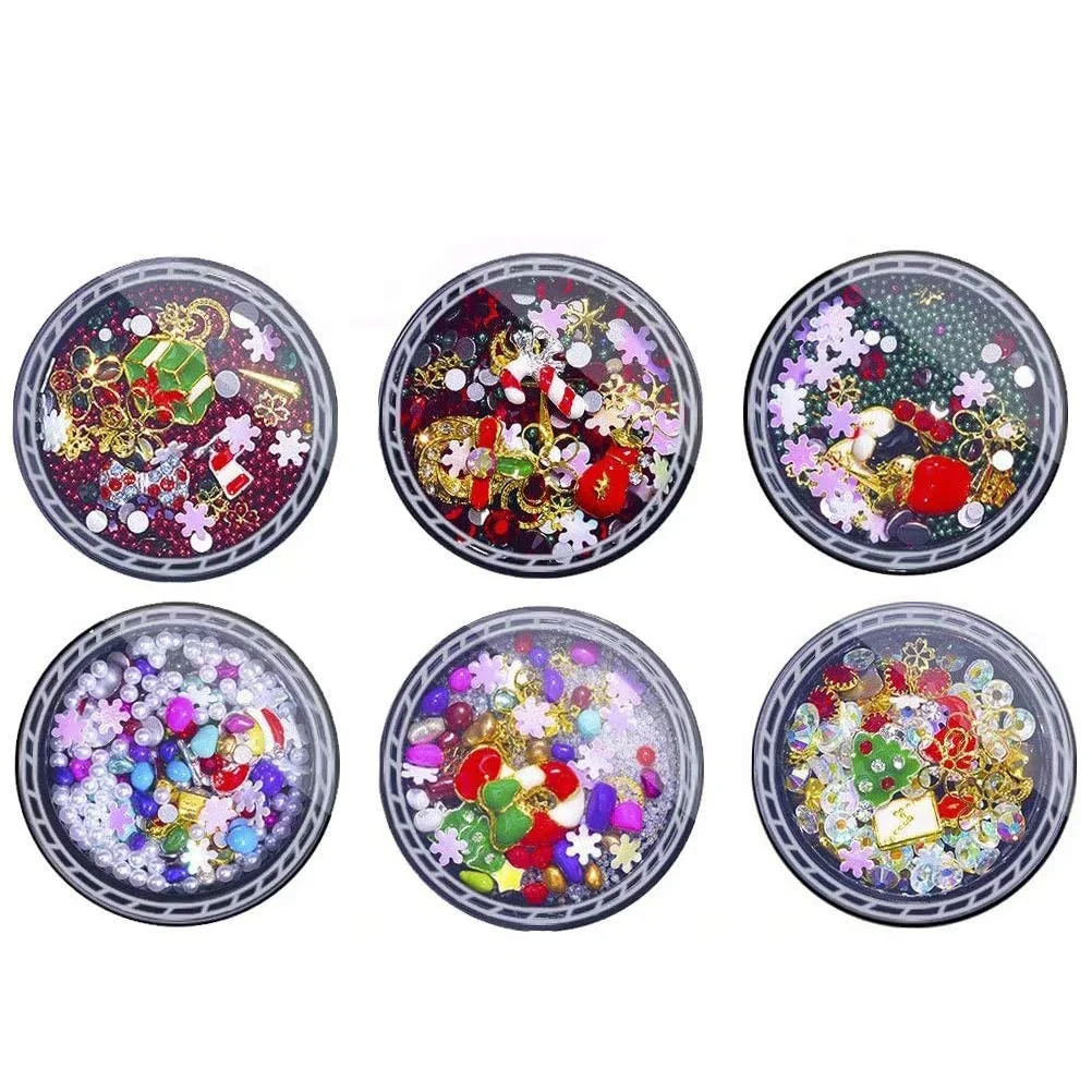 

6 Boxes Christmas Nail Rhinestones 3D Nail Studs Nails Supplies