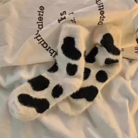 Plush Cow Printed Socks Coral