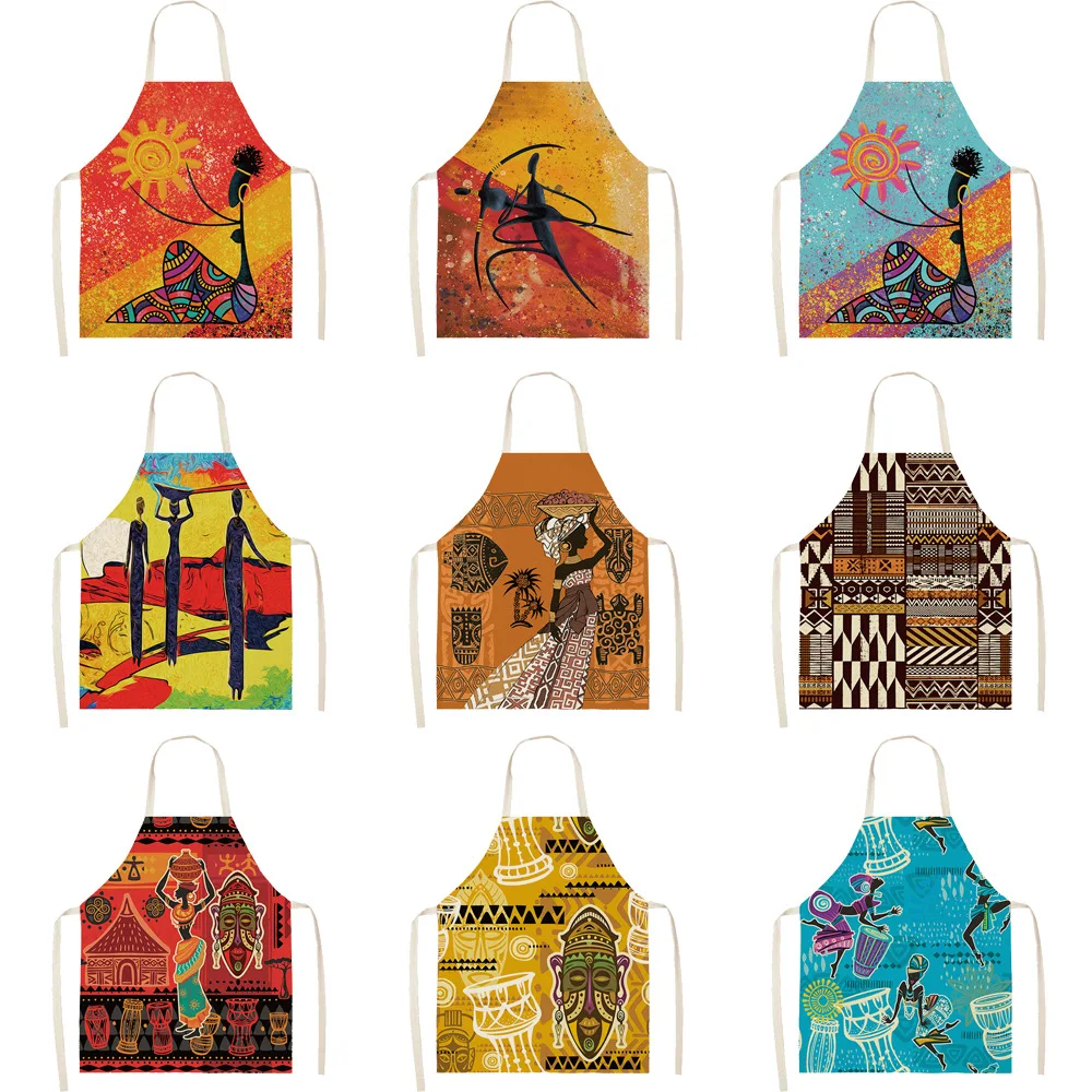 

1Pcs Abstract African Woman Pattern Kitchen Sleeveless Aprons Pinafore Bibs Women Cleaning Apron Home Cooking Pinafores Fartuch