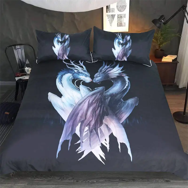 

3D Dragon Duvet Cover Chinese Historical Eastern Dragon Comforter Cover With Pillowcases Microfiber Blue Clouds Twin Bedding Set