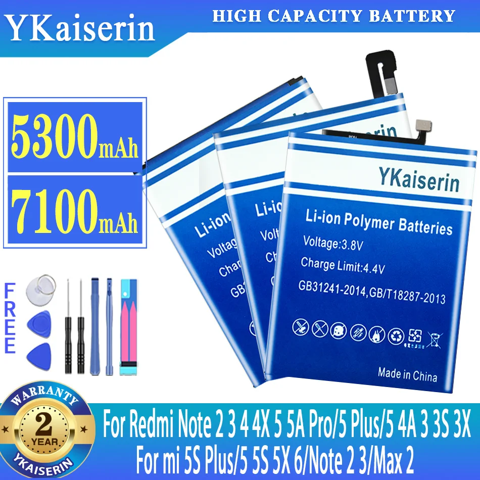 

YKaiserin Battery For Redmi Note 2 3 4 4X 5 5A Pro 5 Plus 5Plus 3 3S 3X 4A For Xiaomi mi 5S Plus 5SPlus 5 5S 5X 6 Note 2 3 Max 2