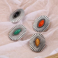 3pcs bohemian metal button marquise antique silver color geometric carved buttons craft diy coat clothing sewing accessories