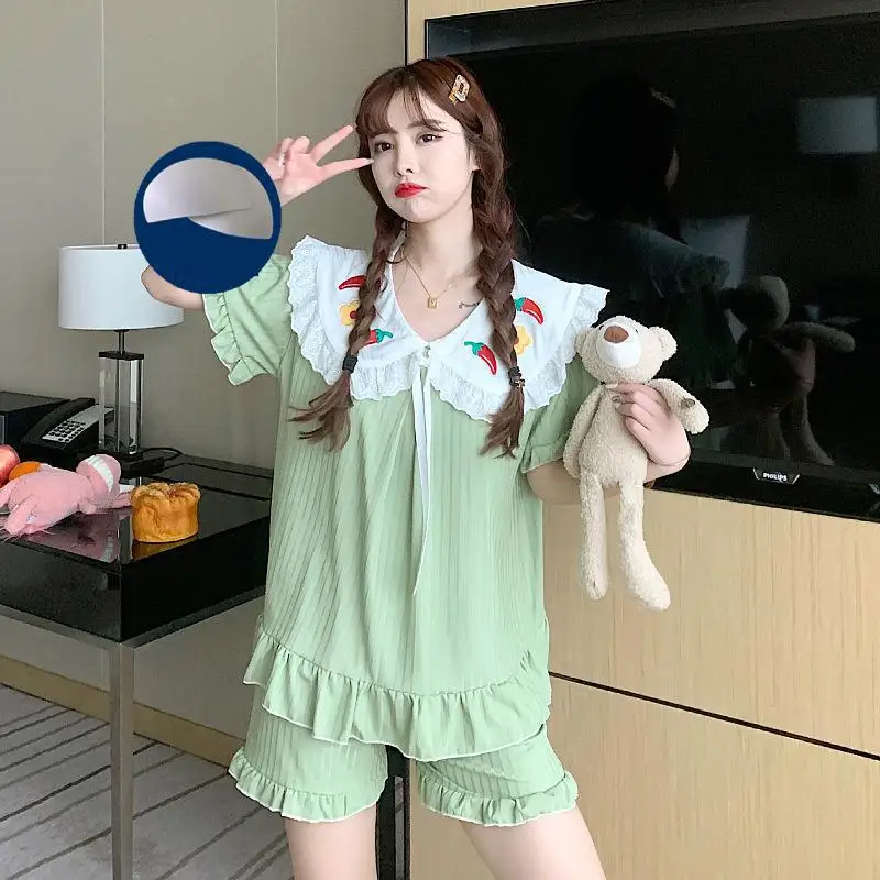 

Women Summer New Solid Loose Cotton Suit Short Sleeve Soft Comfortable Nightclothes Lady Leisure Lounge Pajamas Set Sleepwear
