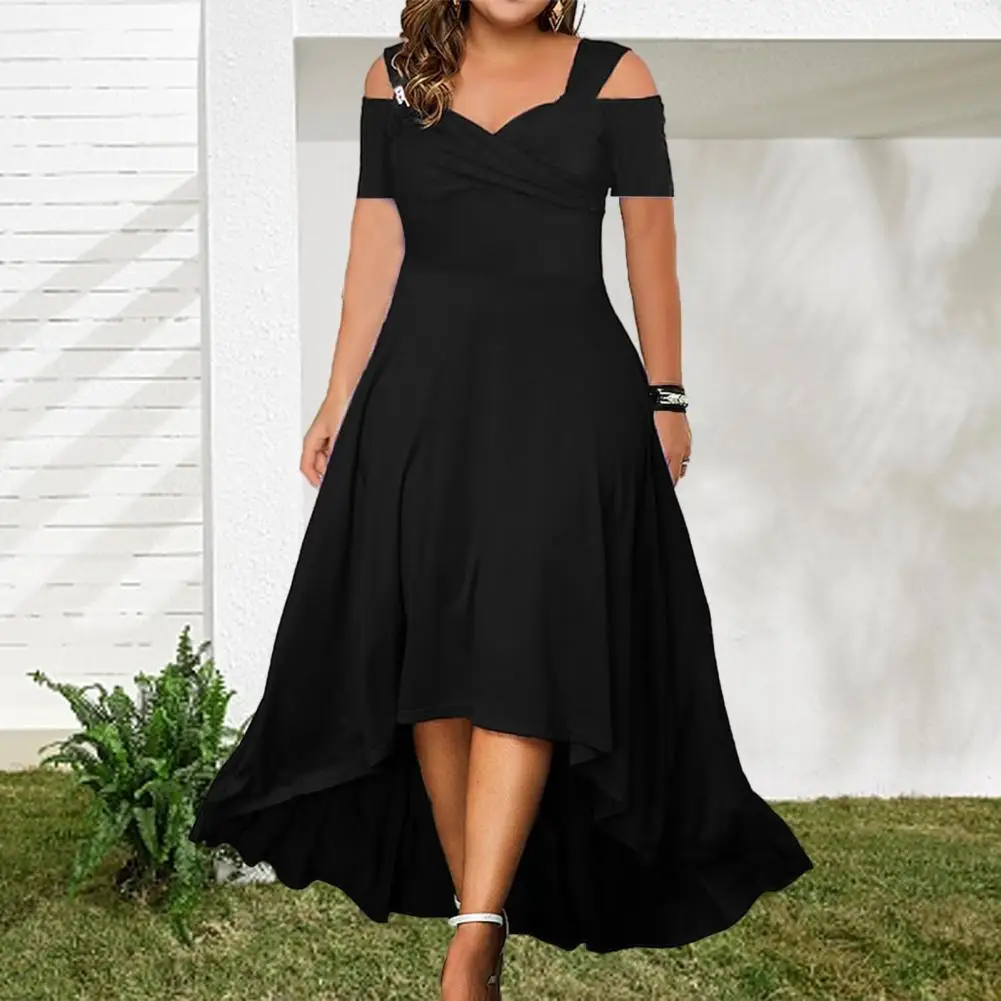 

Flowing Dress Elegant Plus Size Off-shoulder Summer Dress Flared V-neck Slim Fit with Large Hem for Casual Parties Women's Party