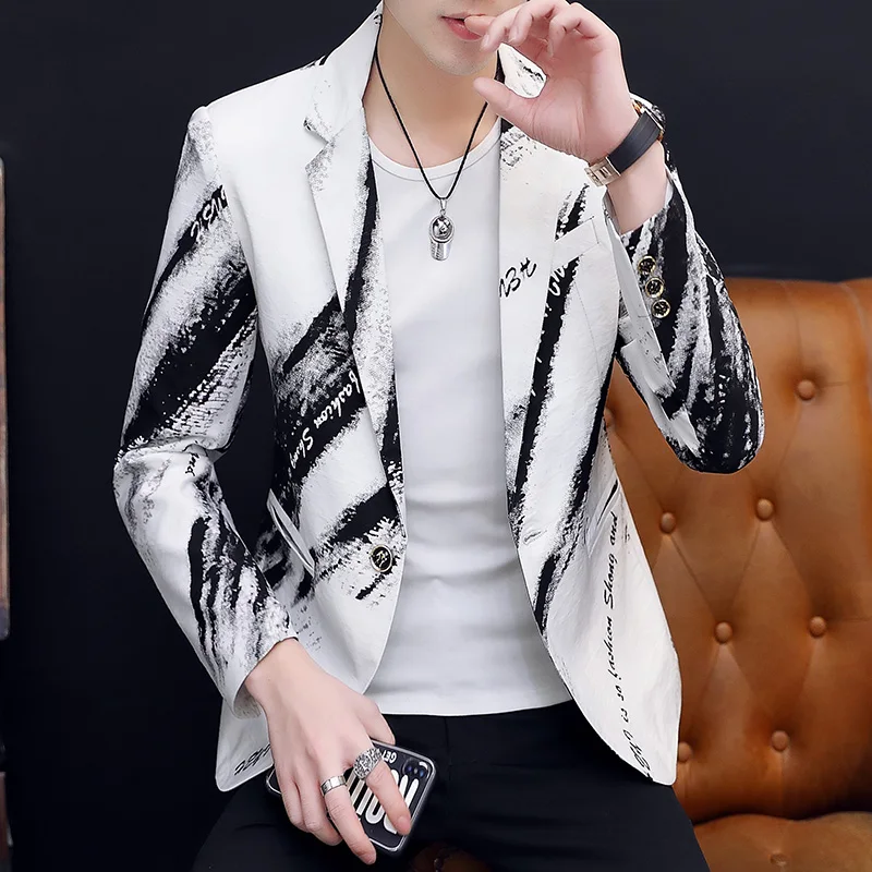 

Men Elegant Leisure Casual Blazer Print Jacket Men Blazer Outerwear Fashion Slim Suit Jacket Men Dress Masculino Homme