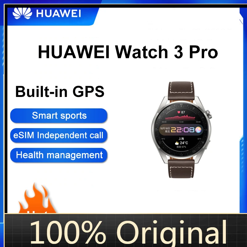 

Original HUAWEI WATCH 3 Pro 48mm SmartWatch eSIM Independent Call Heart Rate Tracker Smart Watch GPS Health Monitoring Watch